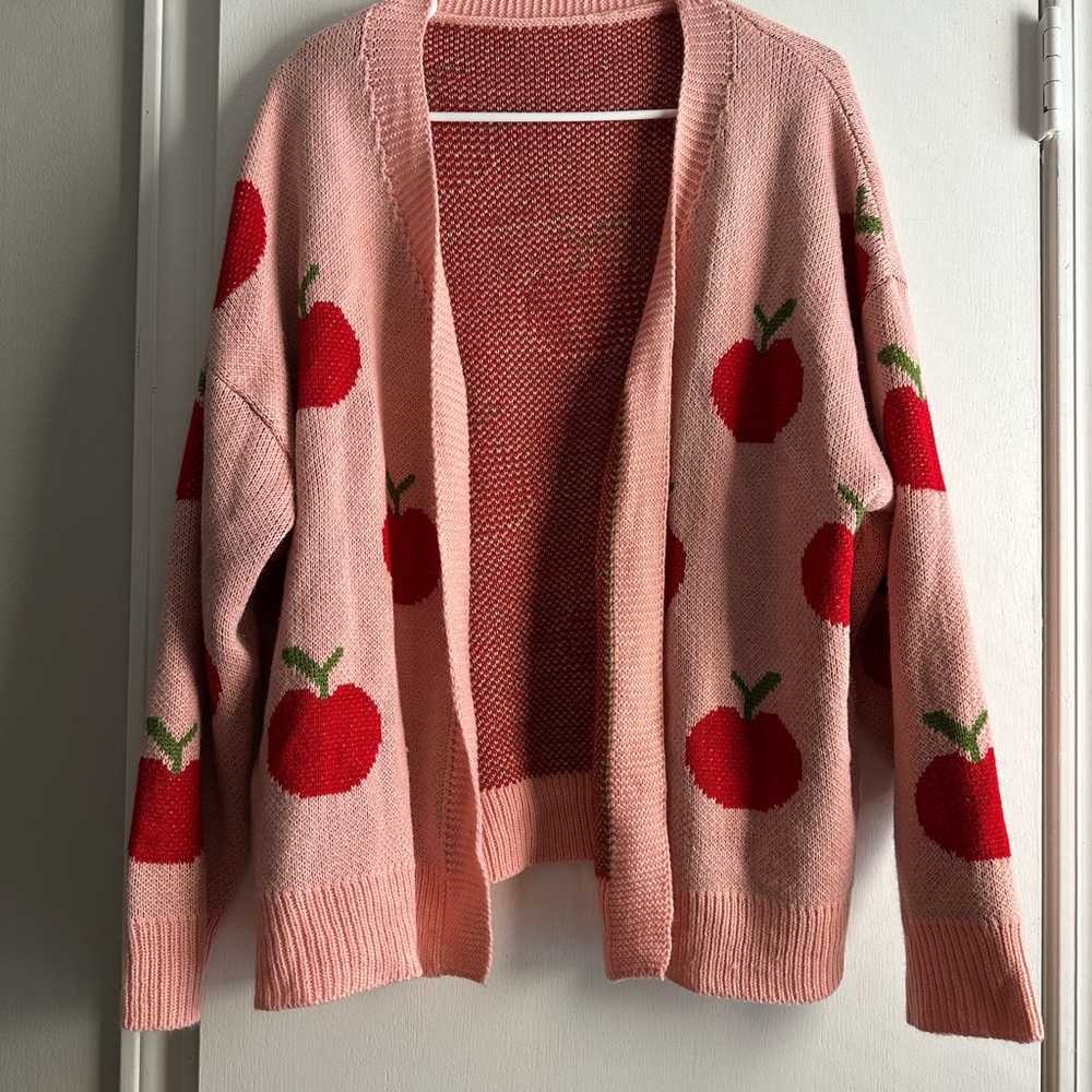 Charming Pink Apple Patterned Teacher Cardigan